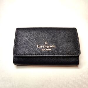 Kate Spade New York Bifold Saffiano Leather Wallet Card Holder Black Silver Logo